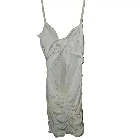 White Ruched Mini Dress with Rhinestone Stone - Picture 2 of 3